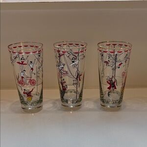 Libbey Circus Theme Glasses with Red Accents